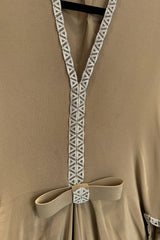 Incredible 1978 Pierre Cardin Haute Couture Soft Taupe Silk Cape Dress w Rhinestone Detailing