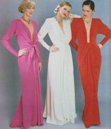 Iconic Spring 1985 Yves Saint Laurent Haute Couture Runway Pale Green Silk Dress w Front Plunge & Tie