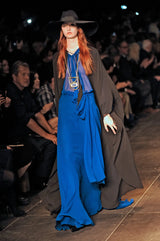 Superb Spring 2013 Yves Saint Laurent Hedi Slimane Debut Runway Blue Dress Silk Chiffon w Matching Cape & Sash