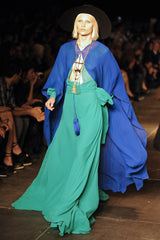 Superb Spring 2013 Yves Saint Laurent Hedi Slimane Debut Runway Blue Dress Silk Chiffon w Matching Cape & Sash
