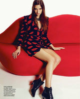 Iconic Spring 2014 Saint Laurent by Heidi Slimane Black & Red Lip Print Silk Wrap Dress