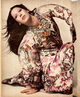Rare 1971 Thea Porter Actual Book Piece Silk Cotton Gauze Dress w Sheila Hudson Horseman Print