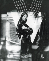 Documented Fall 1970 Valentino Printed Black Ribbon Silk Chiffon Dress w Huge Tassel Detail
