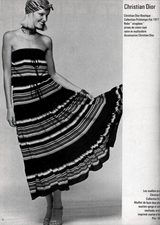 Spring 1977 Christian Dior by Marc Bohan Black Cotton Jersey Striped Off Shoulder Ruffled Dress