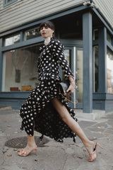 Prettiest Resort 2017 Gucci by Alessandro Michele Black & White Polka Dot Silk Chiffon Dress
