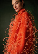 Fall 2019 Valentino by Pierpaolo Piccioli Orange Wool & Feather Coat