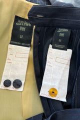 1990s Jean Paul Gaultier Pin Striped Mens Suiting Fabric Jacket & Skirt Set Suit