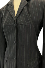 1990s Jean Paul Gaultier Pin Striped Mens Suiting Fabric Jacket & Skirt Set Suit