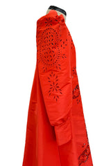 Spring 2020 Erdem Runway Look 41 Coral Red Embroidered Cut-Out Runway Dress w Buttoned Train