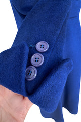 Extraordinary Fall 1952 Lanvin by Castillo Haute Couture Brilliant Blue Alpaca Coat w Button Front
