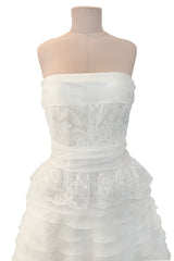 Dreamiest Spring 2008 Valentino Ivory Silk Organza Strapless Wedding Dress w Beaded Lace & Ruffle Skirt
