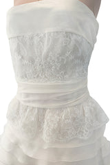 Dreamiest Spring 2008 Valentino Ivory Silk Organza Strapless Wedding Dress w Beaded Lace & Ruffle Skirt