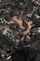 Incredible 1970s Christian Dior by Marc Bohan Demi-Couture Elaborately Beaded Black Lace Net Dress