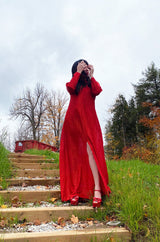 Fabulous 1970s Halston Metallic Red Lame Lurex Full Length Caftan Dress