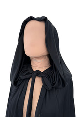 Dramatic Fall 1971 Loris Azzaro Black Jersey Full Length Cape w Hood