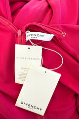 Spring 2018 Givenchy Deep Pink Long Tie Detailed Front Plunge Jersey Dress