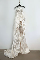 2010-2011 Alexander McQueen Strapless Ivory Silk Dress w Hand Embroidered Flowers & Train