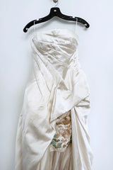 2010-2011 Alexander McQueen Strapless Ivory Silk Dress w Hand Embroidered Flowers & Train