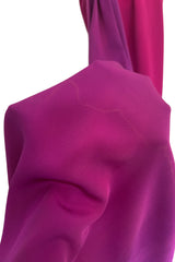 Spring 1985 Yves Saint Laurent Haute Couture Pink Silk Dress w Purple Bodice & Long Front Panel Detail