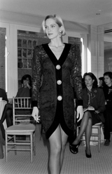 Spectacular Fall 1990 Givenchy Red Silk Organza Button Dress w Sequins & Velvet Trim &