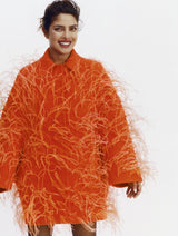 Fall 2019 Valentino by Pierpaolo Piccioli Orange Wool & Feather Coat