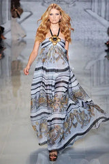 Resort 2009 Gucci by Frida Giannini Runway Look 18 Silk Caftan Dress w Elaborate Shell Halter