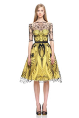 Extraordinary Resort 2010 Alexander McQueen Rare Black Embroidered Net over Yellow Silk Dress
