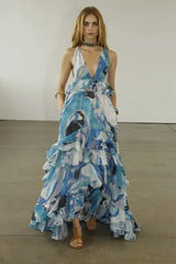 Resort 2011 Emilio Pucci by Peter Dundas Deliberately Faded & Lightly Tie Dyed Feather Light Silk Cotton Blue Print Dress