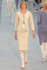 Cruise 2012 Chanel by Karl Lagerfeld Runway Look 8 Ivory Suit w Jewels, Sequin Details & Silver Thread