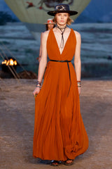 Look 47 Resort 2018 Christan Dior by Maria Grazia Chiuri Silk Chiffon Plunging Runway Dress