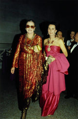Incredible Fall 1979 Bill Blass Couture Red Silk Chiffon Dress w Gold Sequins & Mink Cuffs