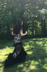 Gorgeous 2010s John Galliano Spanish Influnced Tiered & Ruffled Black Lace Bias Cut Dress