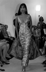 Spring 1992 Arnold Scaasi Couture Deep Green Velvet & Embroidered Silver Thread & Sequin Dress