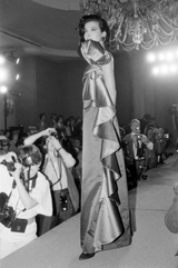 Spring 1984 Bill Blass Runway Purple Silk Dress w One Shoulder Bow & Long Ruffle