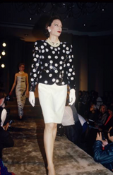1986 Bill Blass Well Documented White Button & Dot Sequin Jacket & Skirt Set