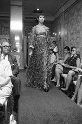 Fall 1968 James Galanos Couture Metallic Gold and Silver Detail on Net Dress