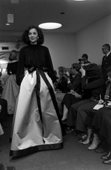 Fall 1977 Bill Blass Couture Full Pink Silk Satin Skirt & Black Top Dress Set