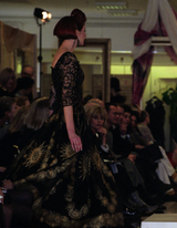 Fall 1995 Zandra Rhodes 'The Fairy Collection' Hand Painted Metallic Gold Lace & Silk Dress