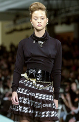 Documented Fall 2001 Chanel by Karl Lagerfeld Runway Black & White Silk Logo Skirt