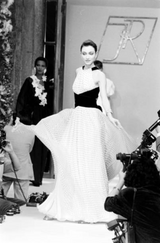 Dreamy Spring 1987 Jacqueline de Ribes Runway & Ad Campaign Silk Chiffon Dot Dress w Black Velvet Bow Detailing