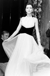 Dreamy Spring 1987 Jacqueline de Ribes Runway & Ad Campaign Silk Chiffon Dot Dress w Black Velvet Bow Detailing