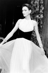 Dreamy Spring 1987 Jacqueline de Ribes Runway & Ad Campaign Silk Chiffon Dot Dress w Black Velvet Bow Detailing