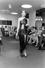 Fall 1974 Bill Blass One Shoulder Glossy Black Sequin Dress with Fringe Hem