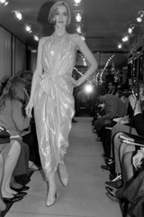 c.1984 John Anthony Black Metallic Lame Jersey Dress w Very Deep Front Plunge & No Back