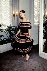 Spring 1977 Christian Dior by Marc Bohan Black Cotton Jersey Striped Off Shoulder Ruffled Dress