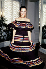 Spring 1977 Christian Dior by Marc Bohan Black Cotton Jersey Striped Off Shoulder Ruffled Dress