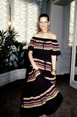 Spring 1977 Christian Dior by Marc Bohan Black Cotton Jersey Striped Off Shoulder Ruffled Dress