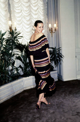 Spring 1977 Christian Dior by Marc Bohan Black Cotton Jersey Striped Off Shoulder Ruffled Dress