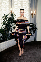 Spring 1977 Christian Dior by Marc Bohan Black Cotton Jersey Striped Off Shoulder Ruffled Dress