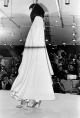 Fabulous Fall 1976 Yves Saint Laurent Striped Blue Wool Knee Length Cape w Hood & Tassel Detailing